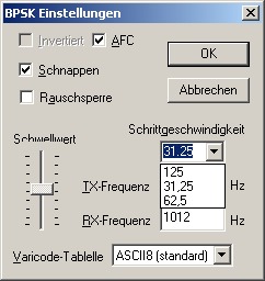 Einstellung mit DezimalPUNKT